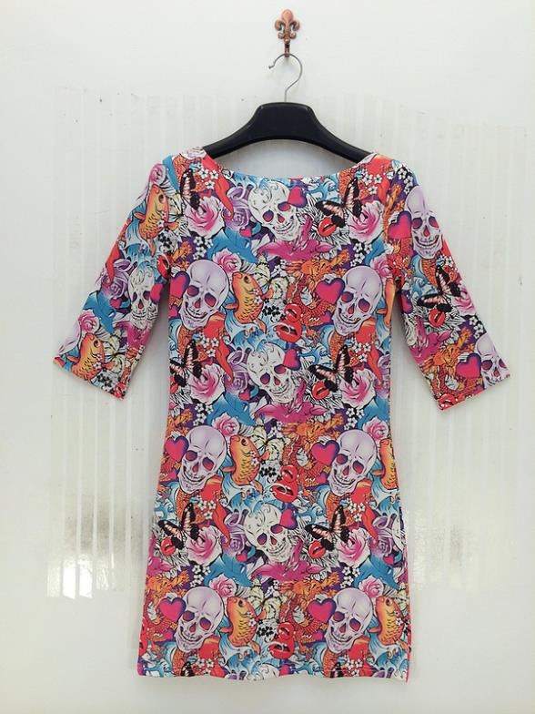 FG1509 Nouvelle vente chaude crâne papillon poisson imprimé 3d robe été beauté femmes 3d imprimé robe plus la taille