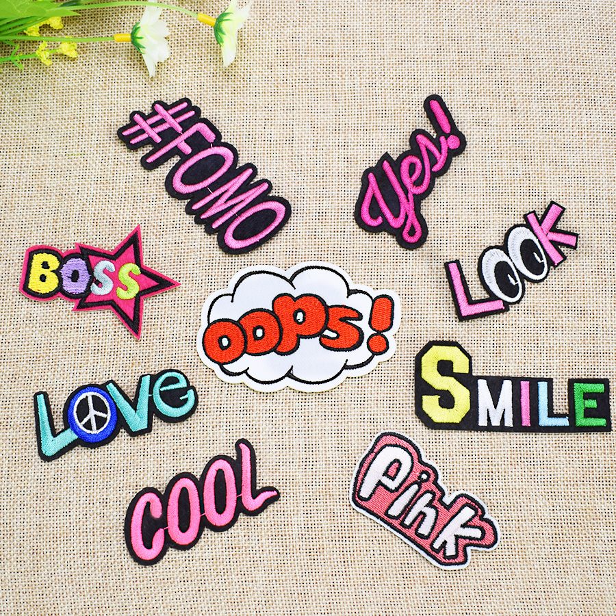 

10 PCS Cool Pop Words Patches for Clothing Iron on Transfer Applique Patch for Jeans Bags DIY Sew on Embroidery Sticker