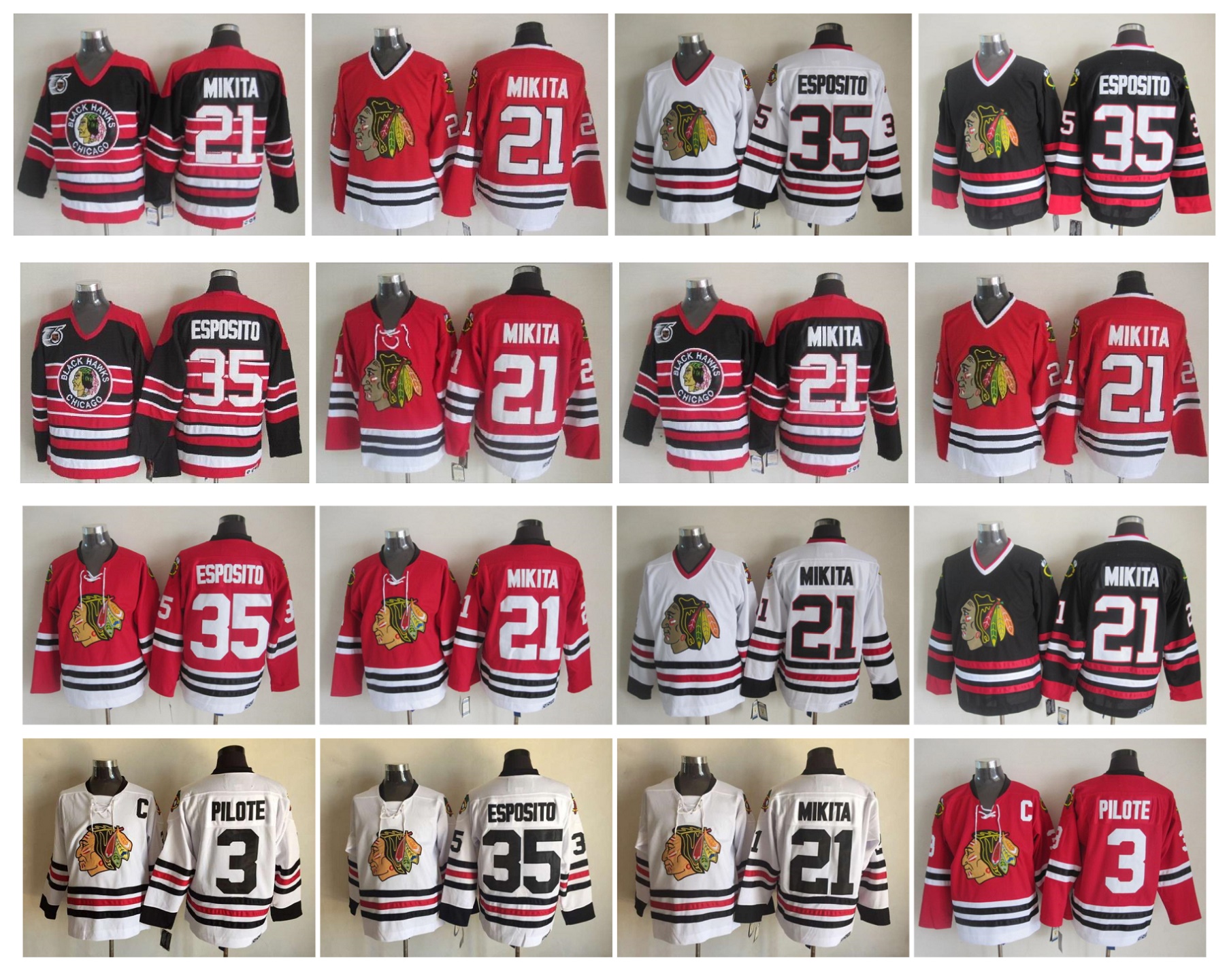 

Chicago Blackhawks Hockey Jersey 21 Stan Mikita 3 Pierre Pilote 35 Tony Esposito Vintage CCM Authentic 100% Stitched Jerseys, As pic
