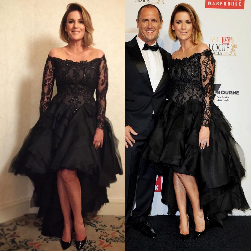 

Sparkly Black High Low Lace Mother Of The Bride Dresses Off The Shoulder Sequined Wedding Guest Dress Plus Size Long Sleeves Evening Gowns