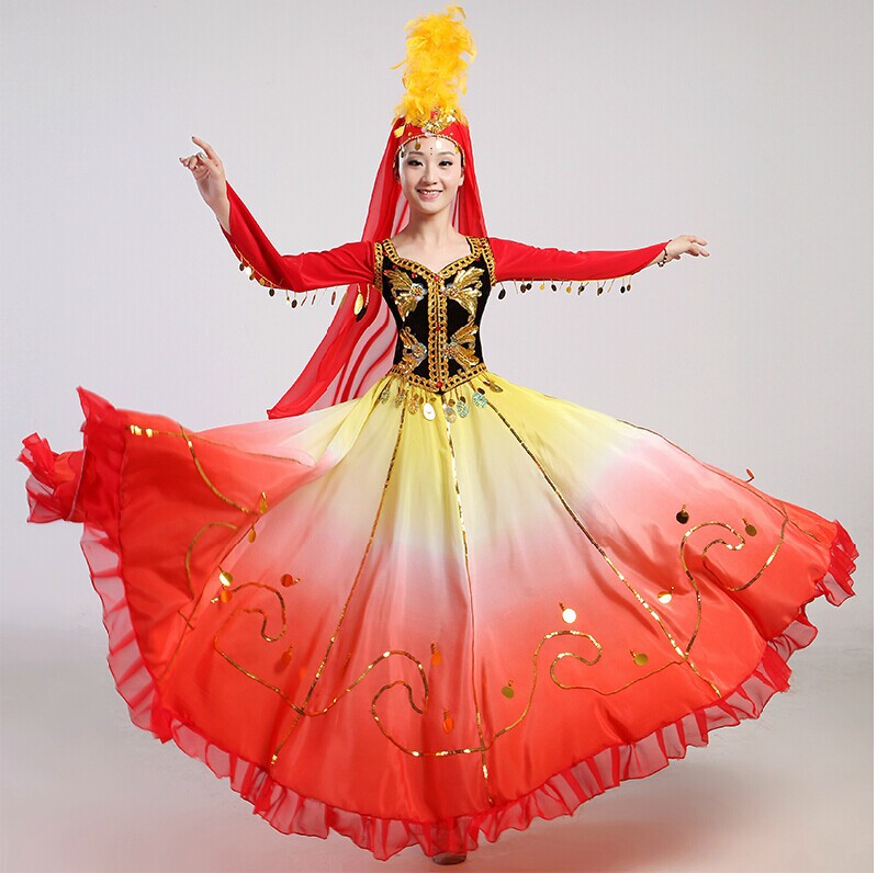 

New Xinjiang dance clothes costumes costumes Uighur ethnic clothing clothing, Red