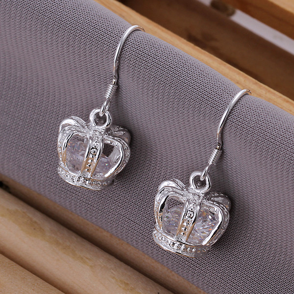 

Brand new sterling silver plated Crown earrings insets DFMSE081,women's 925 silver Dangle Chandelier earrings 10 pairs a lot