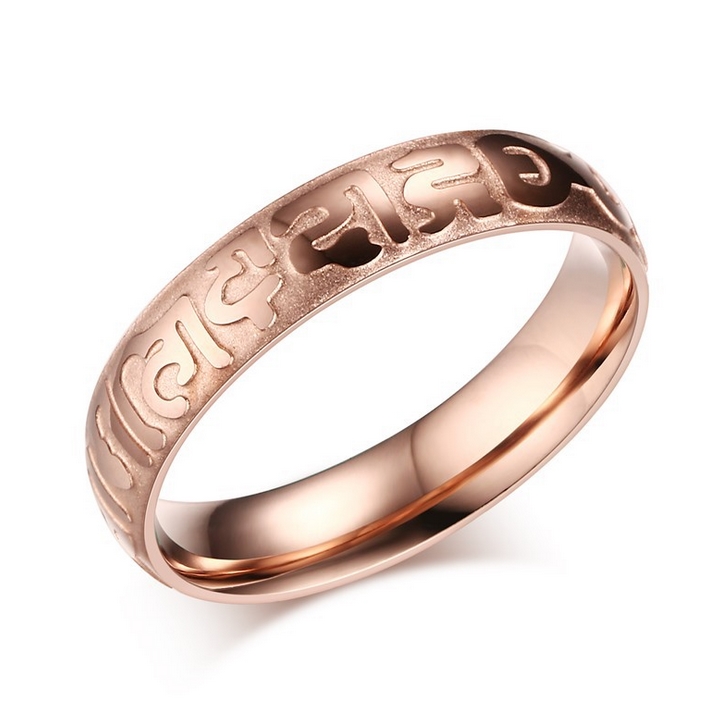 

4MM Woman Frosted Rose Gold Finger Band Buddhist Mantra Lettering Stainless Steel Ring