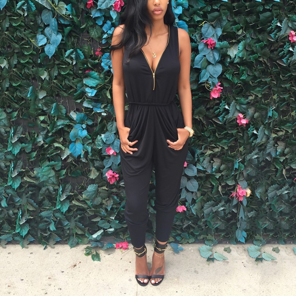 

Wholesale- Sexy V Neck Women Clubwear Playsuit Bodycon Party Jumpsuit&Romper Trousers Ladies Romper, Black