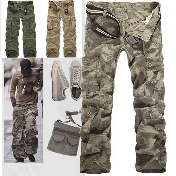 

Retail Fashion New 2014 Mens Cotton Casual Military Army green Cargo Camo Combat Work Pants Trousers 5 colors size -38R49, Black