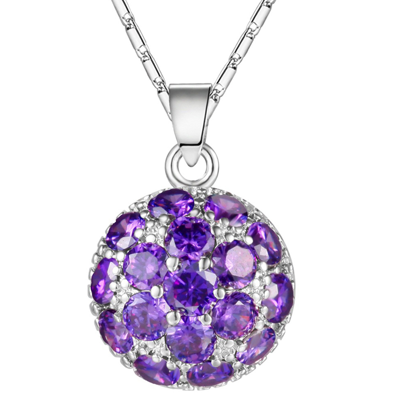 

Luckyshine Engagement Jewelry Round Purple Amethyst Gems 925 Silver Necklaces New For Women Cz Pendants Weddings Jewelry