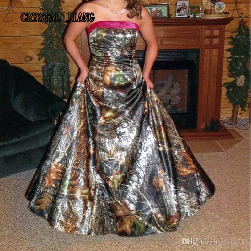

Mossy Oak Camo Dresses With Sweep Train Strapless Sleevess Long Prom Dresses 2018 Custom Made Formal Gown