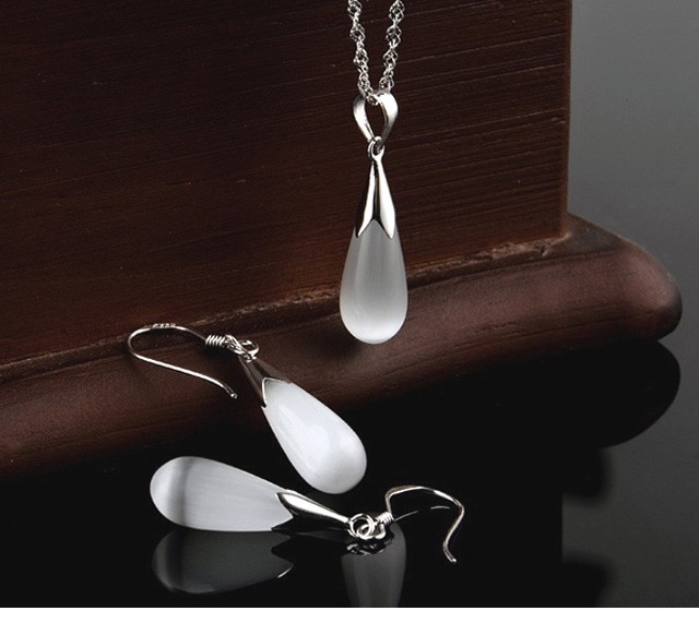 

2015 Austria Crystal Necklace Jewelry Set 925 sterling silver chain big Water Drop Opal Necklaces wedding Jewelry sets for women