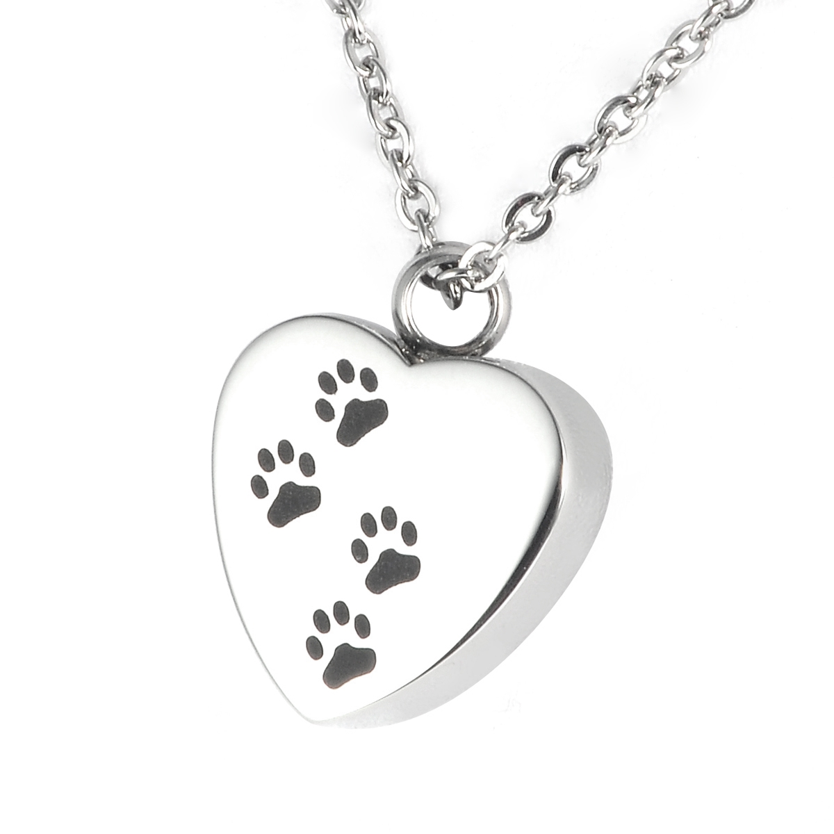 

Lily Cremation Jewelry Puppy Pet Dog Paw Print Heart Necklace Memorial Urn Pendant Ashes with gift bag and chain, Silver