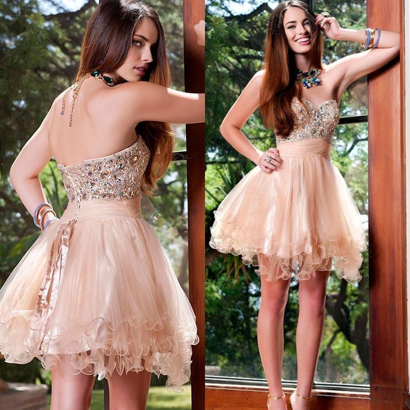 

Peach Organza 8th grade Short Prom Graduation Dresses vestido de formatura Rhinestone Beads Sparkly Homecoming Party Dresses Cocktail Dress, Gold