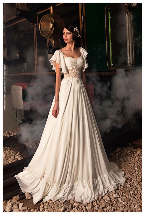 

2015 Vintage Beach Chiffon Wedding Dresses Scooped Cap Sleeve A Line Applique Lace Vestidos de Novia Elegant Bridal Gowns, White