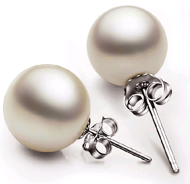 

New Women Jewelry 6mm/8mm/10mm Pearl Earrings Stud 925 Sterling silver Earrings for Wedding Party Beige color on Sale