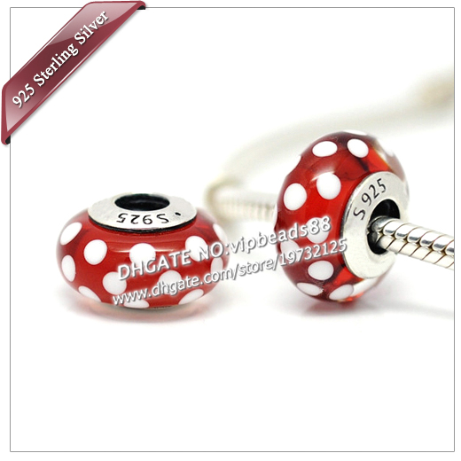 

S925 Sterling Silver Fashion jewelry M-nie red Murano Glass Beads Fit European DIY pandora Charm Bracelets & Necklace 304, Black