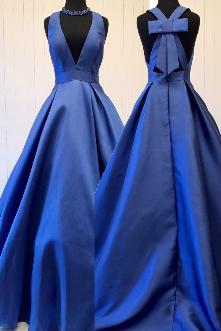 

Hot Sell Royal Blue V Neck Prom Dresses Evening Dress for women with Bow In Stock, Green