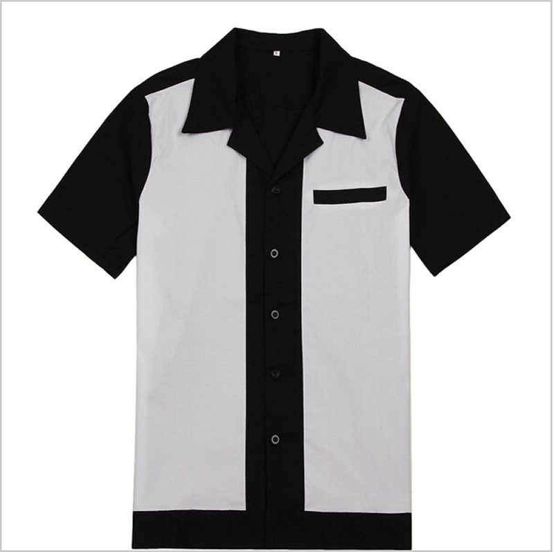 

Mens Rockabilly Bowling Shirts Black and White 50s 60s Style New Design Cotton Top, White;black