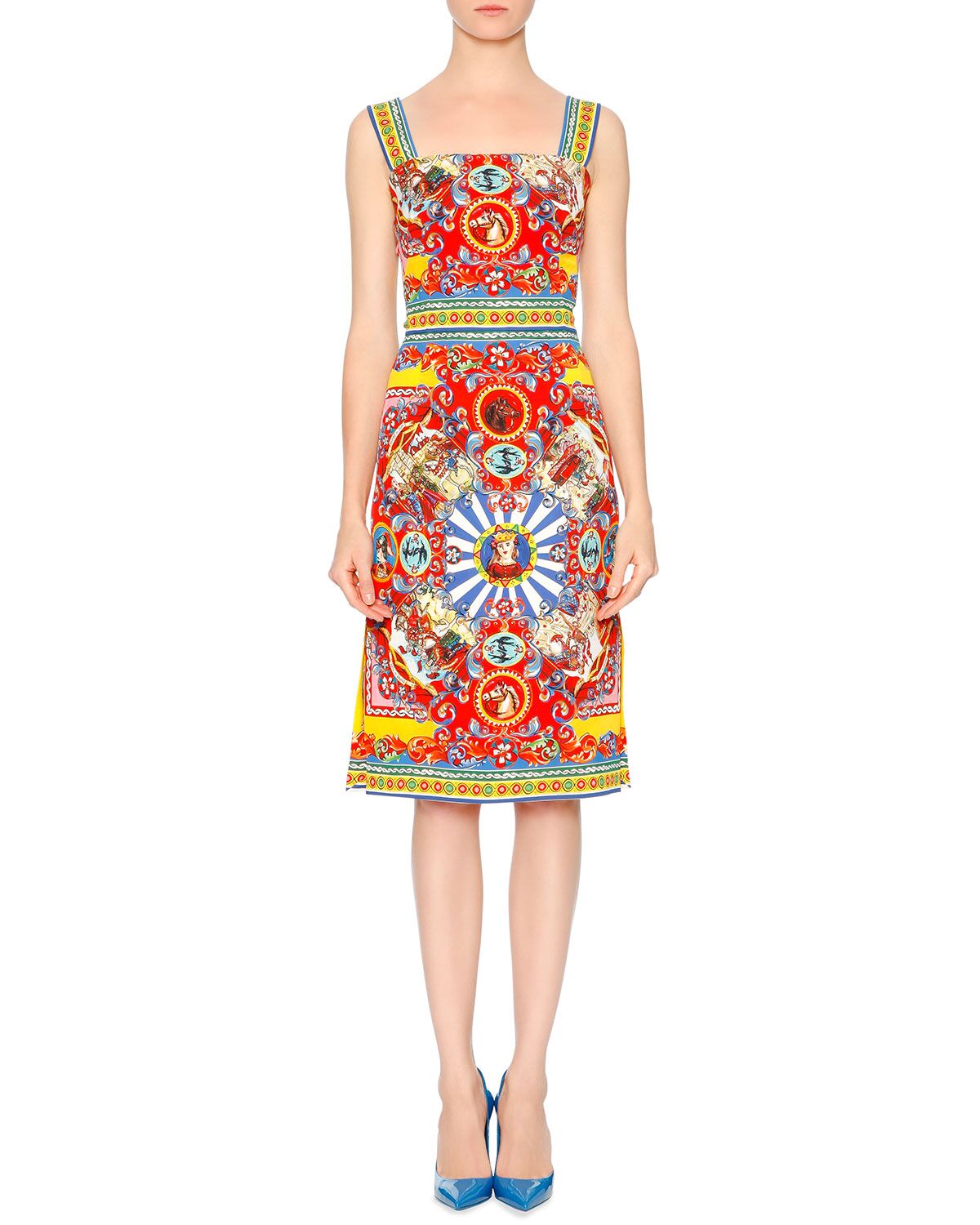 

Fashion Print Women Sheath Dresses Square Collar Sling Dresses 1215111, As pictures