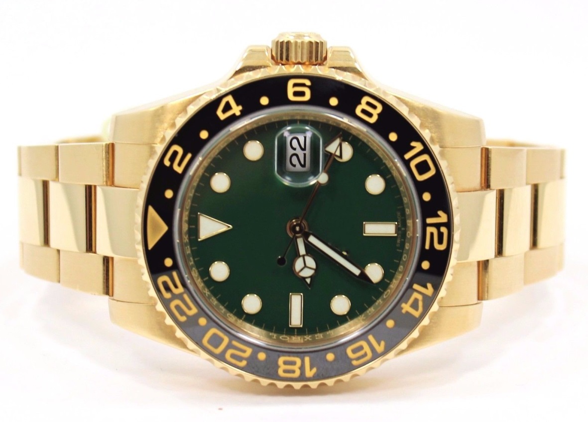 

Free shipping Luxury GMT 116713 18K Yellow Gold And Steel Ceramic Bezel Automatic Mechanical Casual Watch Green Men's Sports Wrist Watches