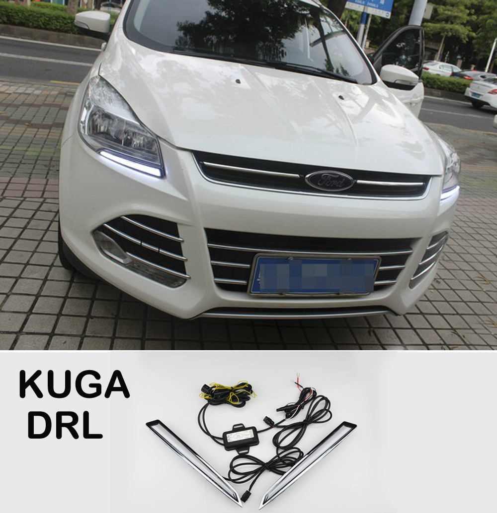 

2xWith Yellow Turning Function Chromed ABS Cover 12V Car DRL LED Daytime Running Light For Ford Kuga Escape 2013 2014 2015 2016, White