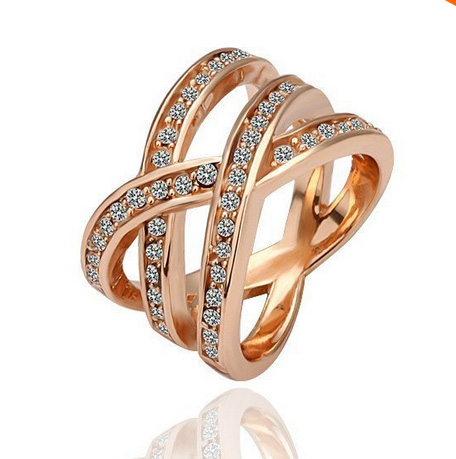 

Drop Shipping Top Quality Weave 18K Real Gold Plated Ring Jewelry Nickel Free K Golden Plating Platinum Rhinestone,elegant ring nice gift