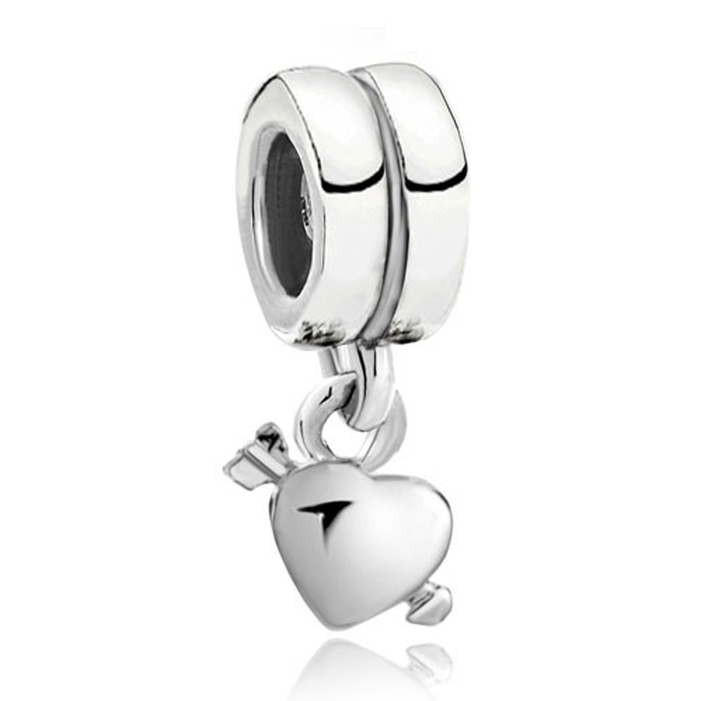 

Factory directly sale Rhodium plating heart and arrow dangle love charm bead fit Pandora Chamilia Biagi bracelet, Black