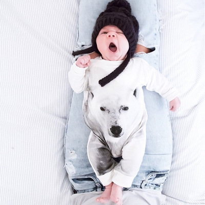 

2016 New Baby romper suit Cotton long sleeve 3D Polar bear Pure cotton Printing rompers boys/girls costumes Toddlers bodysuits tights sets, As photo