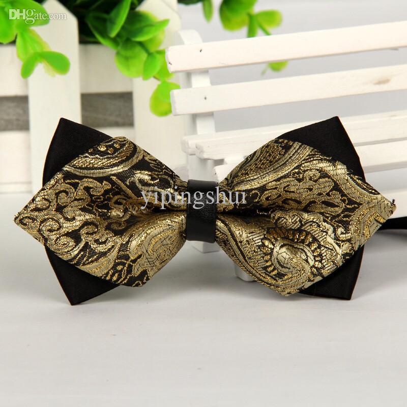 

Wholesale-20 style luxury mens silk pointed bow tie black and gold gentlemen butterfly fashion bowtie jacquard gravatas borboleta lot