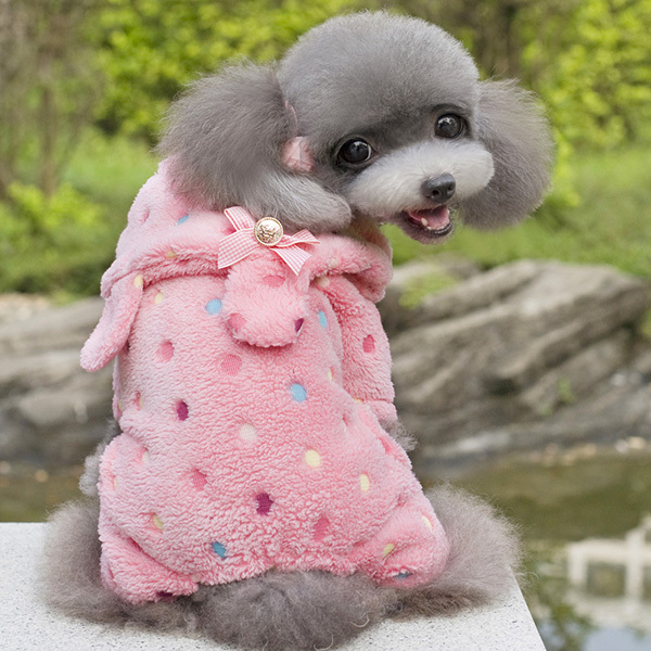 

Wholesale-Puppy Pet Dog Dot+Bow Soft Warm Jumpsuit Pajamas Coat Hoodie Clothes Costume, Pink