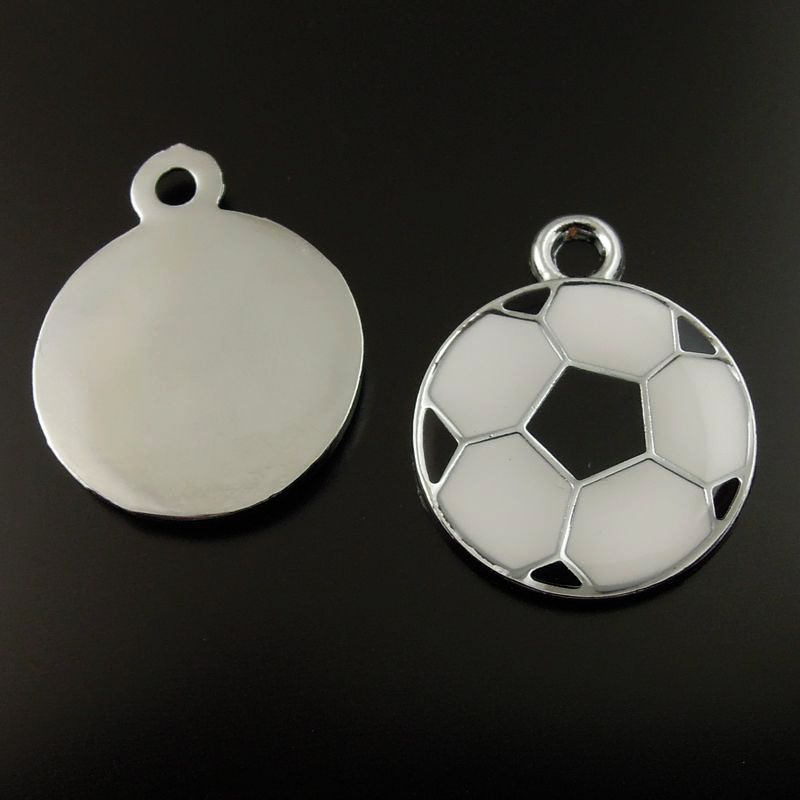 Nouvelle mode 20 pcs rhodium plaqué noir blanc Football Cartoon émail pendentif résultats charme 19 * 19 * 2 mm fabrication de bijoux, bricolage