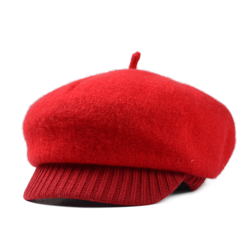

Wholesale-Vintage Thicken Fleece Lined Berets Fall Winter Hat Painter Newsboy Caps Wool Felt Beanies High Quality, Black