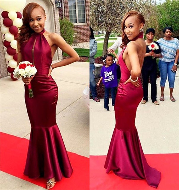

Burgundy Sexy Backless Formal Evening Dresses High Neck Vestidos de Festa Long Stain Robe de Soiree Party Prom Gown 2016, Light purple