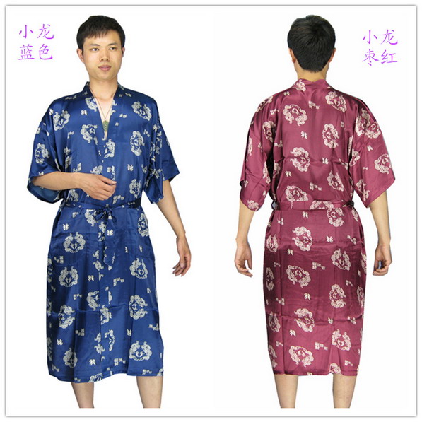 

new arrival Mens rayon silk Robe Pajama Lingerie Nightdress Kimono Gown pjs sleepwear Chinese traditional dprint 6 color#3799