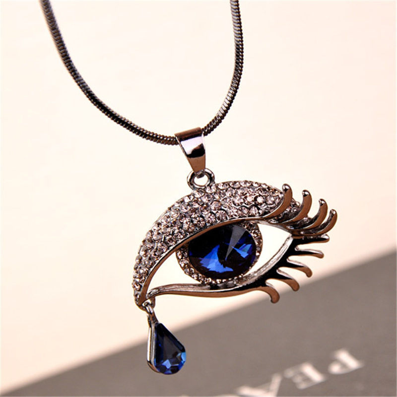 Haute Qualité Pendentif Colliers pour Femmes Bijoux Lady Evil Eye Larmes Bleu Cristal Gun Noir Serpent Chaîne D'hiver Long Pull Chaînes