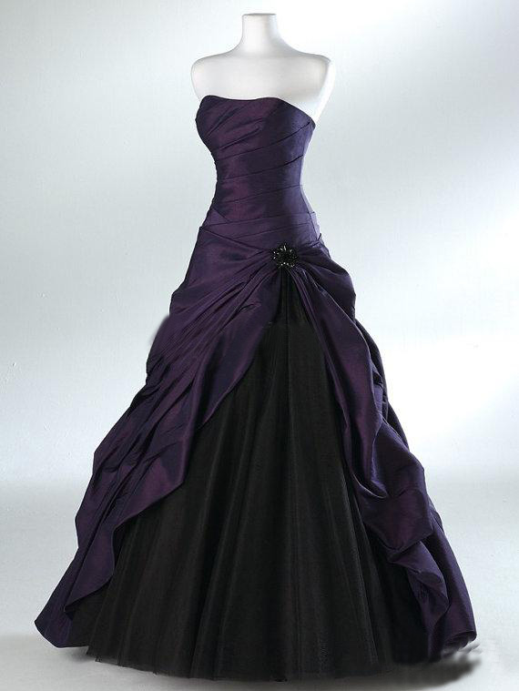

Purple And Black Ball Gown Gothic Wedding Dresses for Brides Strapless Grey Floor Length Actual Picture Bridal Gowns Vestidos de Novia