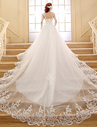 

2016 New Hot Fashion Free Shipping Ball Gown Chapel Train V-neck Cap Sleeve Crystal Lace/Tulle/Organza Wedding Dresses 002, Red