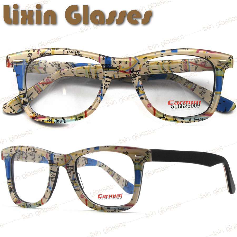 Wholesale-2015 New Women/Men Fashion Map Design Acetate Clear Lens Glasses Frame Eyeglasses Optical Eyewear On Sale 51BG29009