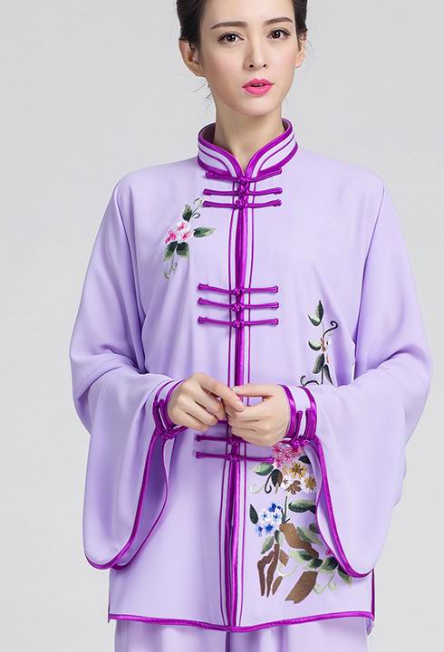 

Chinese embroidery high tai chi clothing embroidery team performance competition in the elderly practice martial arts women, Gray