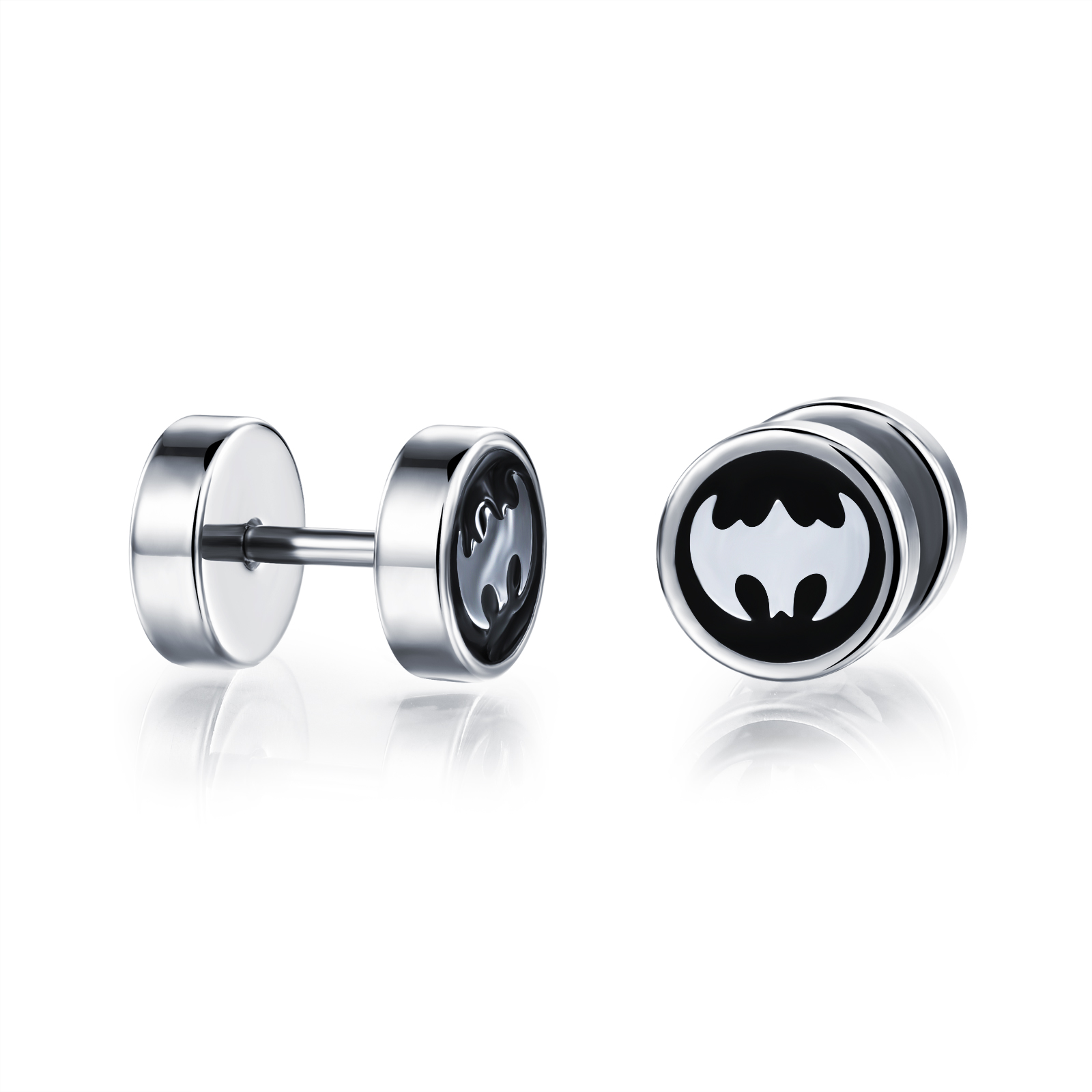 

Mens Guys Stainless Steel Earrings Batman Symbol Pattern Screw Tunnel Back 1pair, Golden;silver