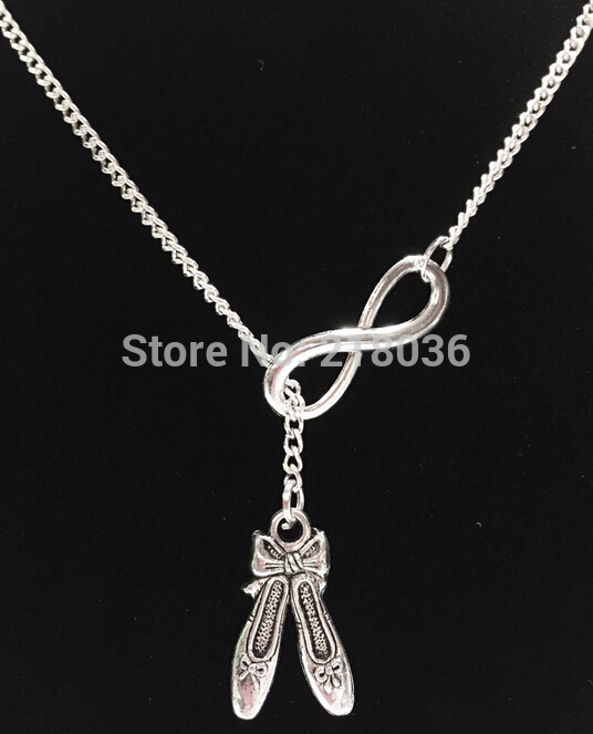 

Vintage Silver Infinity& Ballet Shoes Charms Statement Choker Sweaters Chain Pendant&Necklaces Woman Fashion Jewelry 10pcs L801