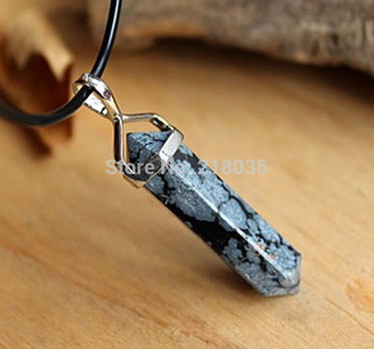 

5PCS Alabaster Stone Six Prismatic Charms Choker Leather Necklaces&Pendants Vintage Silver Jewelry DIY For Women Dress Girls Bijoux L225