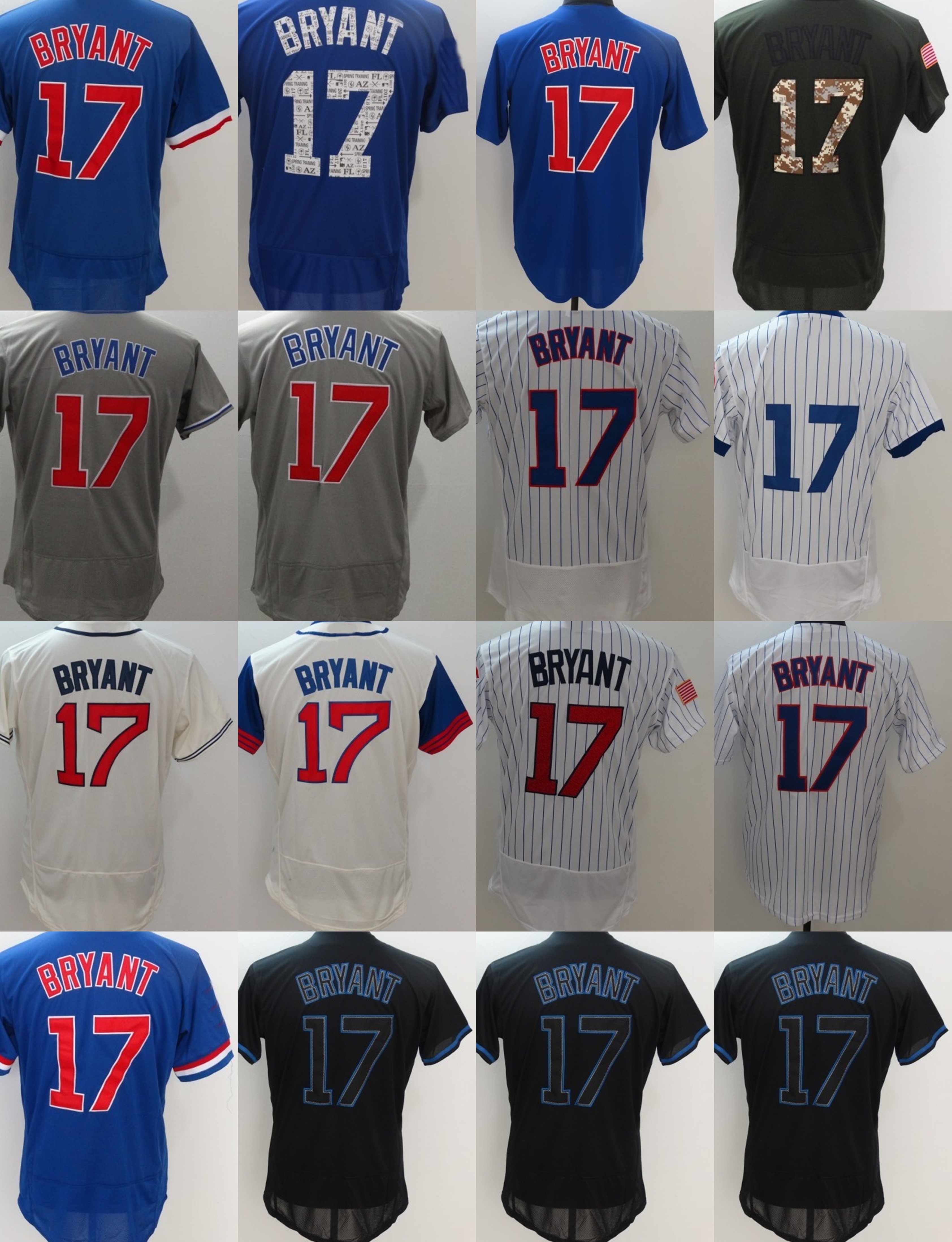 Factory Outlet Mens Womens Kids Toddlers Chicago 17 Bryant Black White Grey Blue Green Stitched Baseball Shirts Jerseys