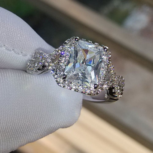 

Retro Size 5-10 Jewelry 925 silver filld Topaz Princess cut Cross wedding Ring gift