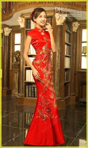 

2019 Chinese style Mermaid Wedding Dresses fish tail long cheongsam bride cheongsam wedding bride's dress chinese qipao long party Long, Same as image