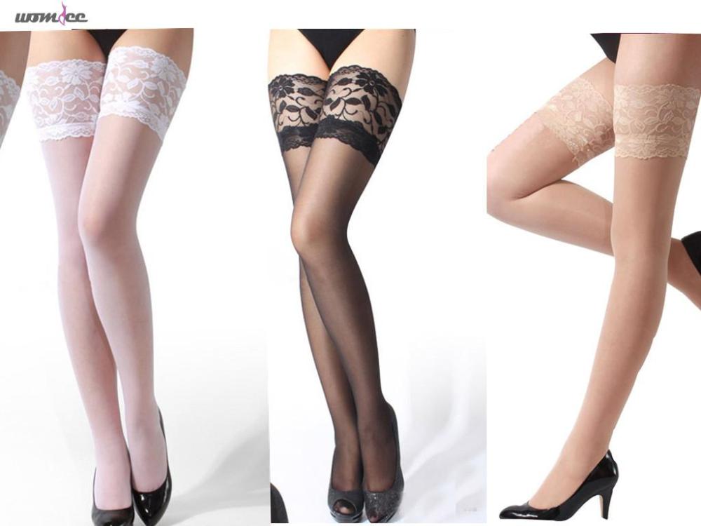

Wholesale-Womdee Women Classy Sheer Lace Elastic Long Thigh High Hosiery Leggings, Black