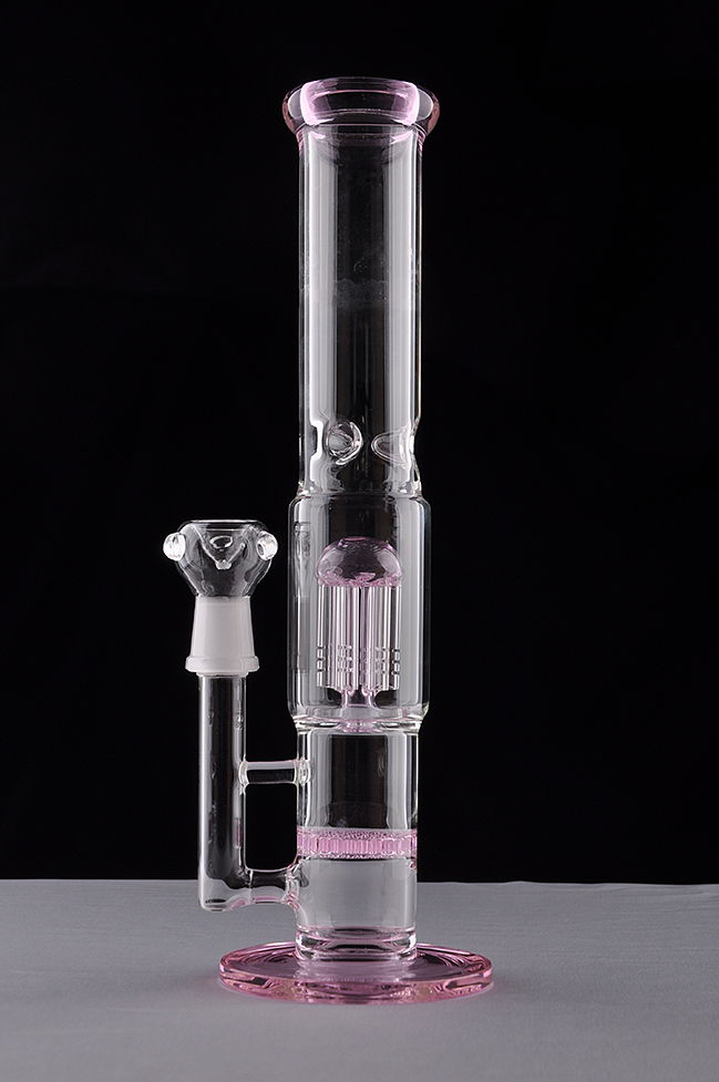 

Pink Colorful High Straight Thick Glass Bongs Ice Notches 2 Function Glass Bong Glass Water Pipe Smoking Pipes Dual Perc Hookahs 14 mm