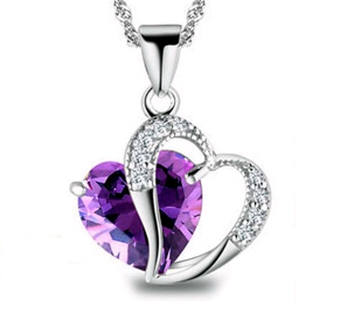 

Amethyst Necklace Fashion Elegant Crystal Rhinestone Peach Heart Pendant Necklace Copper Jewelry Design for Women Factory price