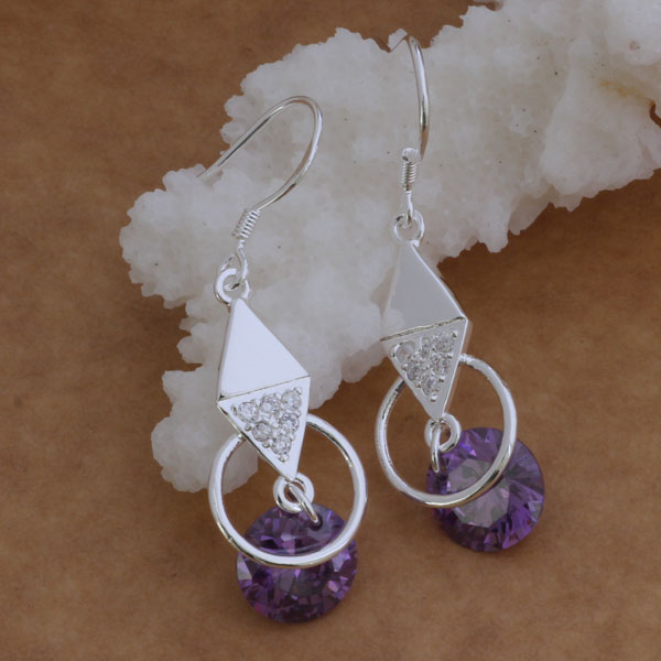 

Fashion (Jewelry Manufacturer) 20 pcs a lot lozenge With diamond earrings 925 sterling silver jewelry factory price Fashion Shine Earrings