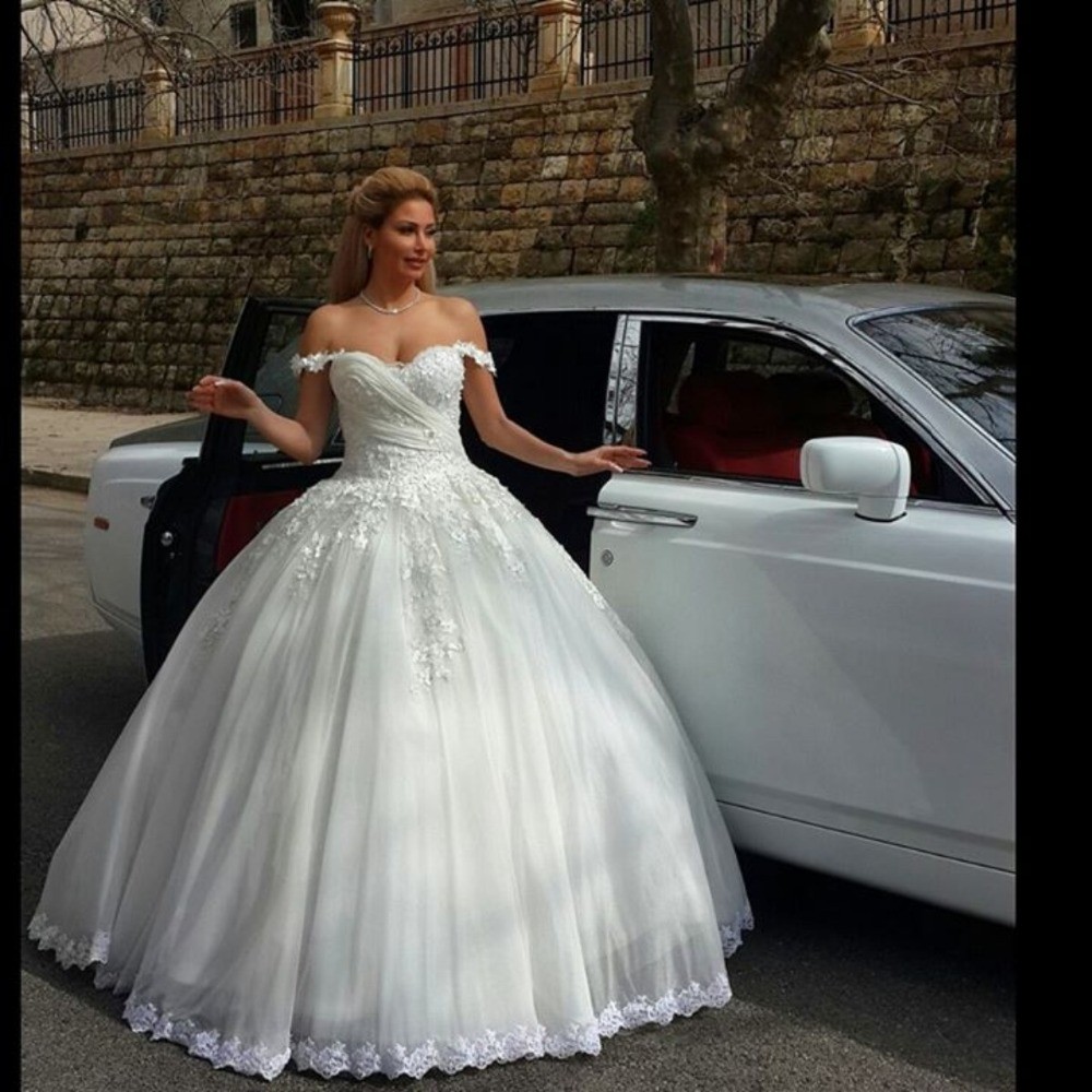 

plus size Arabic Wedding Dresses Romantic Lace Vestidos De Novia back Corset Sheer Tulle Ball Gown Elegant Bridal Gown 2016, White