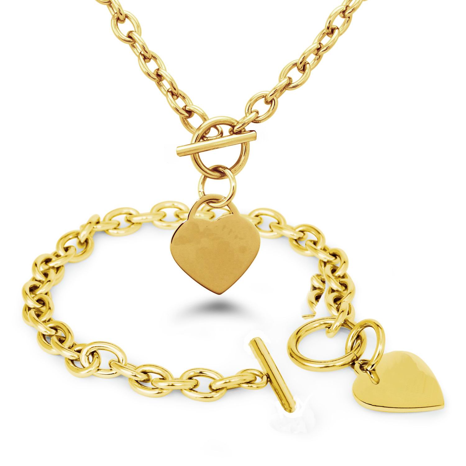 

Cool gold and silver Optional Stainless Steel Heart Chain Necklace&bracelet with Toggle Clasp hot jewelry