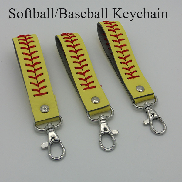 

Softball/Baseball Coach Gifts Ideas with Leather Keychains, Softball yellow