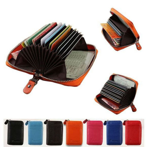 

Men Women Genuine Leather Credit Cards Holder Organizer Case Wallet Travel, Red;black